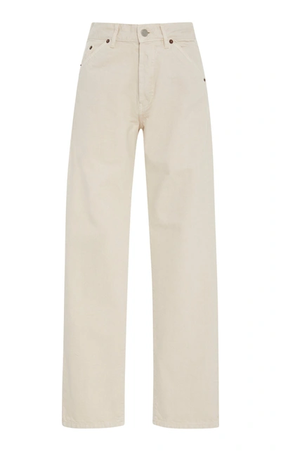 Shop Jacquemus Cropped Mid-rise Straight-leg Jeans In White