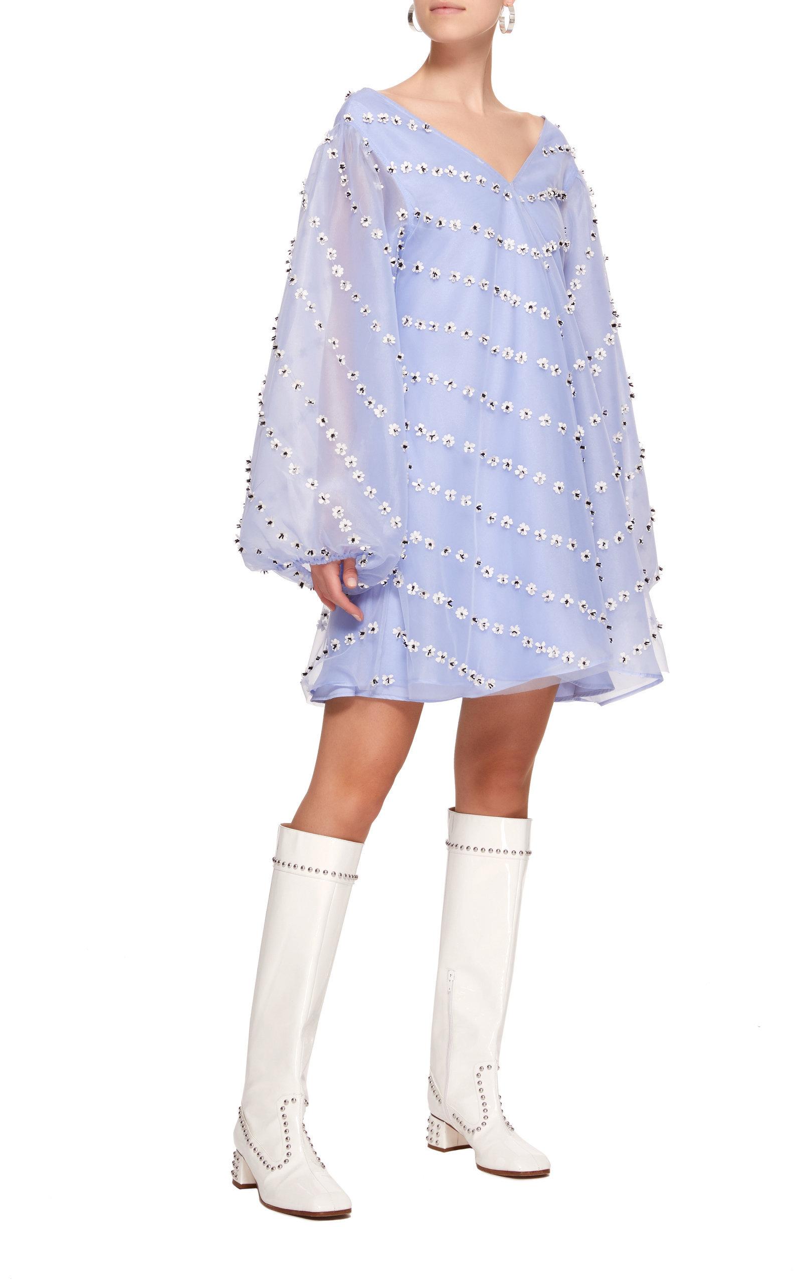 Ganni Rosenfeld Floral-appliquéd Organza Mini Dress In Blue | ModeSens