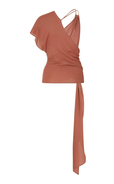 Shop Jacquemus Passo Tied Asymmetric Stretch-knit Top In Brown