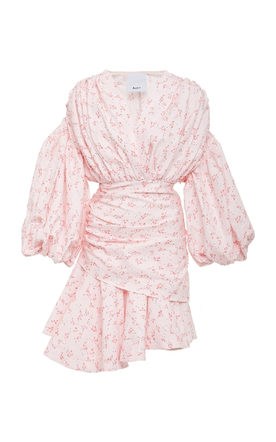 Shop Acler Dorset Draped Floral-print Cotton And Silk-blend Mini Dress In Pink