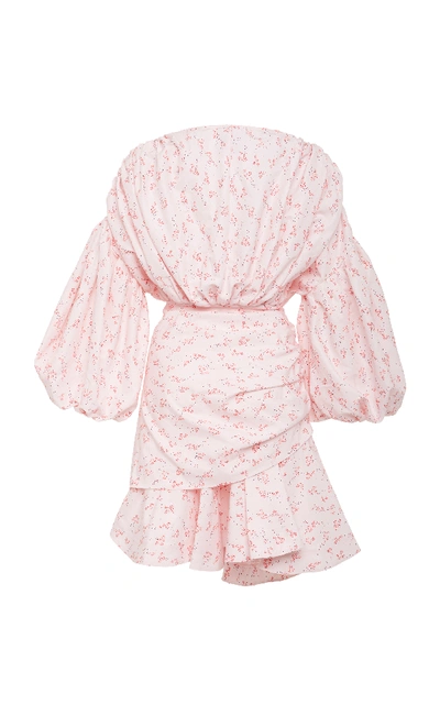 Shop Acler Dorset Draped Floral-print Cotton And Silk-blend Mini Dress In Pink