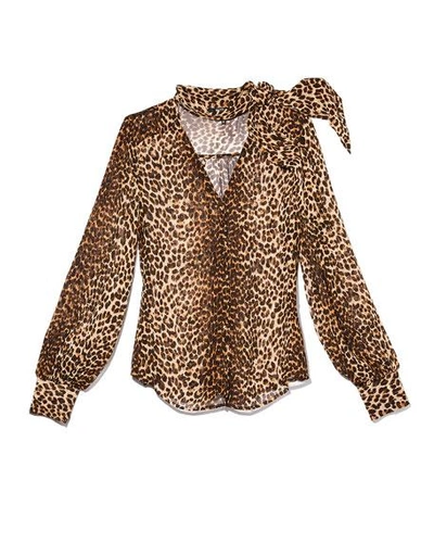 Shop Paige Cleobelle Leopard-print Tie-neck Blouse