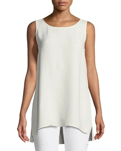 Shop Lafayette 148 Ruthie Sleeveless High-low Hem Silk Blouse In Cloud