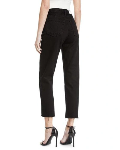 Shop Re/done High-rise Stovepipe Raw-edge Cropped Jeans In Black
