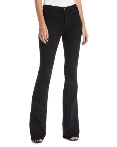 Shop Frame Le High Flare Jeans In Noir