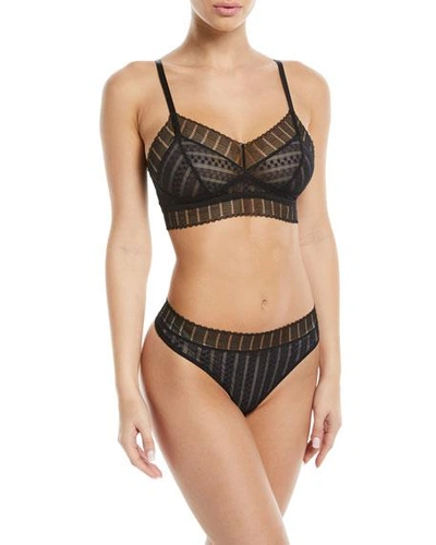 Shop Else Lolita Stripe-weave Mesh Thong In Black