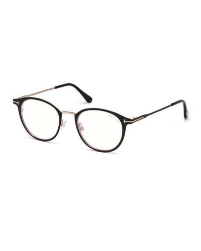 Shop Tom Ford Men's Blue Light-blocking Oval Metal Optical Glasses In Black