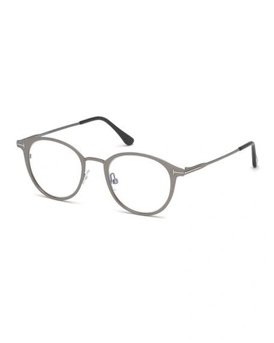 Shop Tom Ford Men's Blue Light-blocking Oval Metal Optical Glasses, Matte Gunmetal In Gray