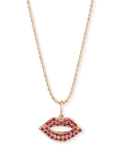 Shop Sydney Evan 14k Gold Ruby Lips Pendant Necklace, Small In Yellow Gold