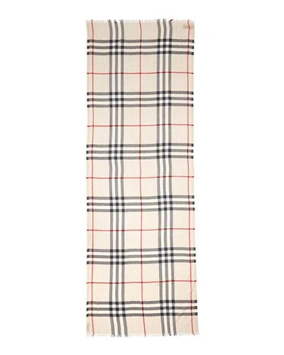 Shop Burberry Giant Check Gauze Scarf In Stone Check