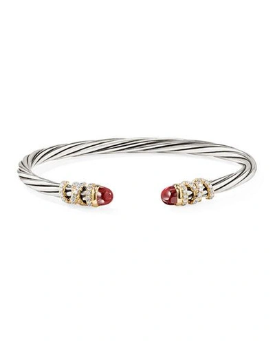 Shop David Yurman 4mm Helena Cabochon Tip Bracelet With Diamonds In Garnet