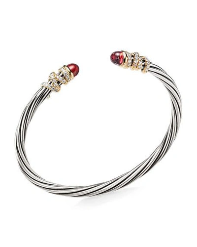 Shop David Yurman 4mm Helena Cabochon Tip Bracelet With Diamonds In Garnet