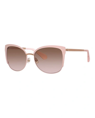 Shop Kate Spade Genice Square Oversize Half-rim Sunglasses In Pink