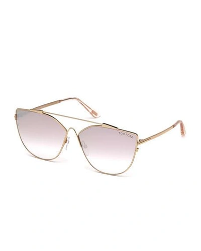 Shop Tom Ford Jacquelyn Metal Aviator Sunglasses In Yellow/purple