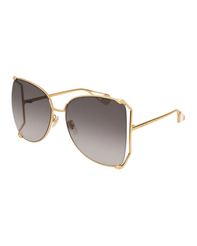 Shop Gucci Oversized Metal Butterfly Sunglasses, Gold/pink