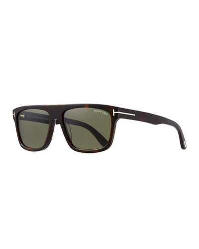 Shop Tom Ford Men's Thick Square Acetate Sunglasses In Green Pattern