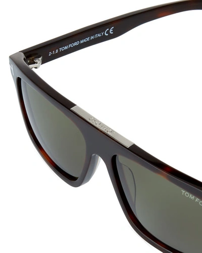 Shop Tom Ford Men's Thick Square Acetate Sunglasses In Green Pattern