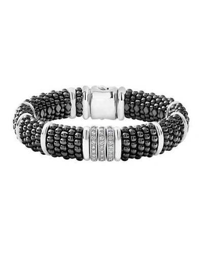 Shop Lagos Black Caviar Diamond Link Bracelet, 15mm