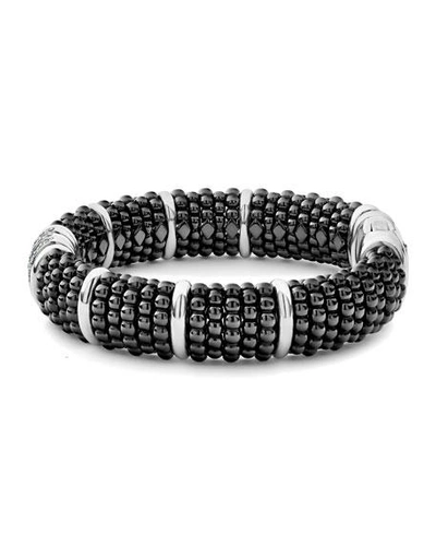 Shop Lagos Black Caviar Diamond Link Bracelet, 15mm