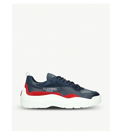 Shop Valentino Bansi Leather Trainers In Blue Other