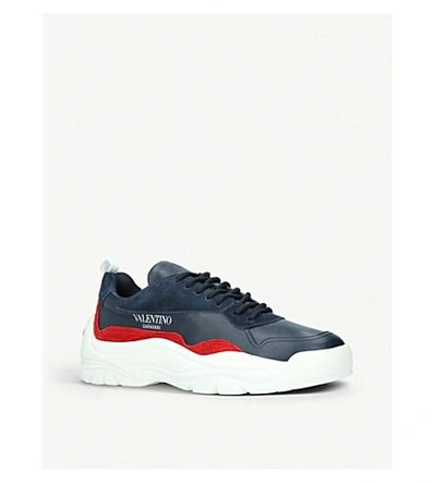 Shop Valentino Bansi Leather Trainers In Blue Other