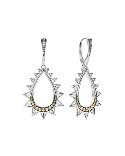 Shop Lagos Ksl Silver & 18k Gold Spiked Pear Drop Earrings In Yellow/gray