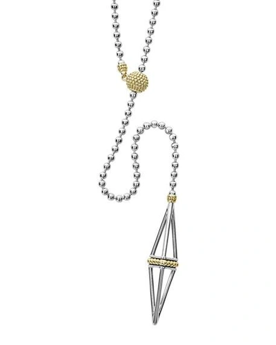 Shop Lagos Ksl Silver & 18k Gold Pyramid Lariat Necklace In Yellow/gray