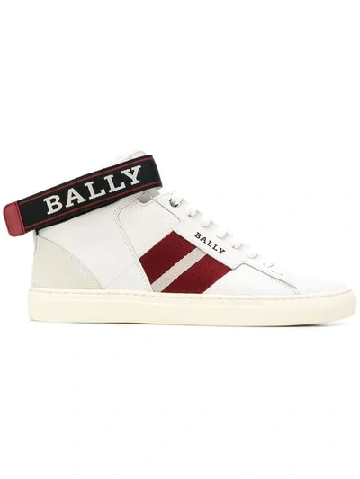 Shop Bally Logo Ankle Strap Sneakers In White