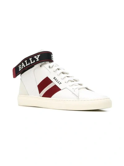 Shop Bally Logo Ankle Strap Sneakers In White