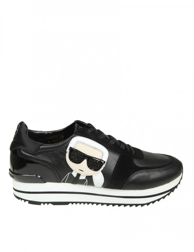 Shop Karl Lagerfeld Sneakers In Black Leather