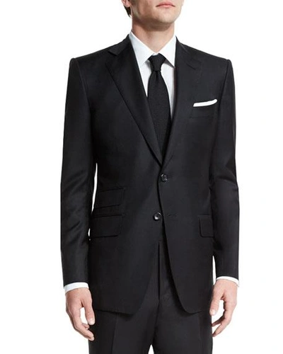 Shop Tom Ford Men's O'connor Base Trim Two-piece 130s Wool Master Twill Suit In Black