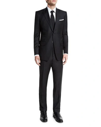 Tom Ford O'connor Base Solid Two-piece 130s Wool Master Twill Suit, Black In Black
