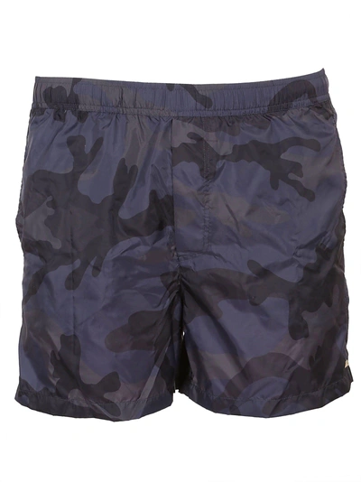 Shop Valentino Camouflage Print Shorts In 0bblu Mimet