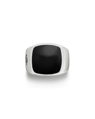 Shop David Yurman Men's Silver Signet Ring With Black Onyx Cushion Inlay In Black/silver