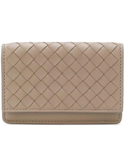 Shop Bottega Veneta Woven Bi-fold Wallet In 2304 Limestone