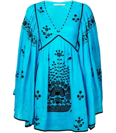 Shop Vita Kin Peacock Linen Mini Dress In Blue