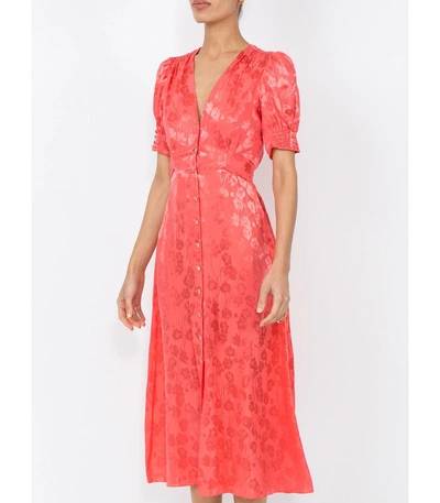 Shop Saloni Stamped Satin Dress In Red