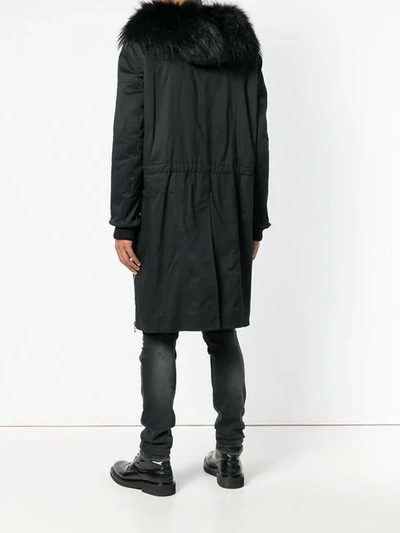 Shop Balmain Fur Hooded Parka In Black