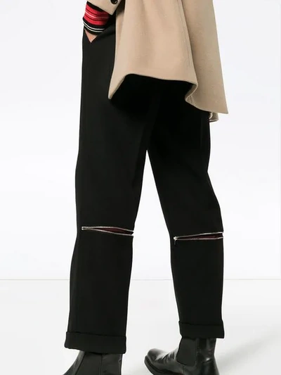 Shop Alexander Mcqueen Zip Detail Cropped Wool Trousers  In Black