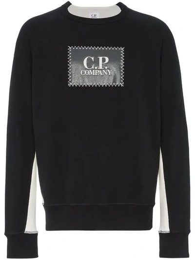 Shop C.p. Company Cp Company Stitch Logo Embroidered Cotton Sweatshirt - Black