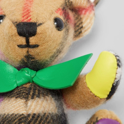 Shop Burberry Thomas Bear Charm In Rainbow Vintage Check Cashmere In Multicolour/ Antique Yellow