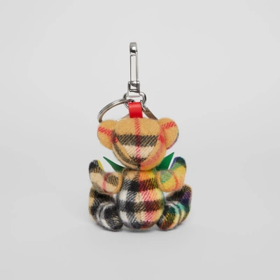 Shop Burberry Thomas Bear Charm In Rainbow Vintage Check Cashmere In Multicolour/ Antique Yellow