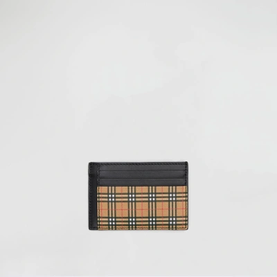 Shop Burberry Small Scale Check And Leather Money Clip Card Case In Antique Yellow/black