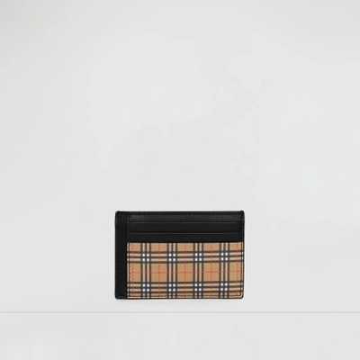 Shop Burberry Small Scale Check And Leather Money Clip Card Case In Antique Yellow/black