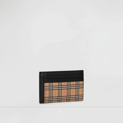 Shop Burberry Small Scale Check And Leather Money Clip Card Case In Antique Yellow/black