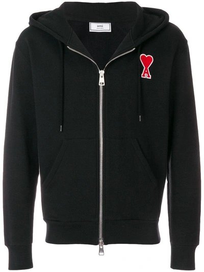 Shop Ami Alexandre Mattiussi Zipped Ami De Coeur Hoodie In Black