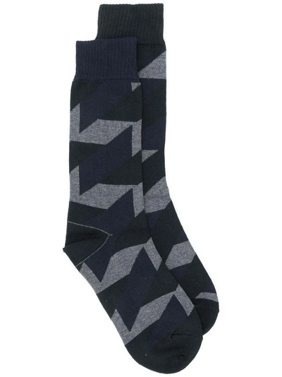 Shop Sacai Patterned Socks - Blue