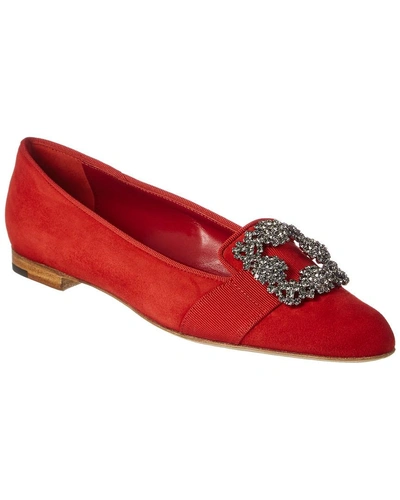Shop Manolo Blahnik Marria Suede Loafer In Red
