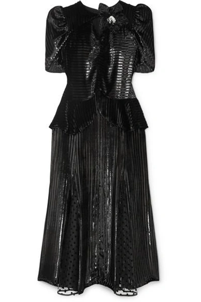 Shop Erdem Diantha Striped Metallic Velvet And Flocked Tulle Midi Dress In Black