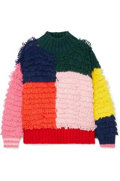 Shop Mira Mikati Color-block Loop-knit Turtleneck Sweater In Baby Pink